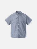 DAXUEN Men's blue micro-check short sleeve button-up shirt