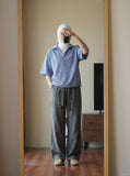 DAXUEN blue and white gingham popover shirt — model photo