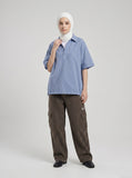 DAXUEN blue and white gingham popover shirt — model photo