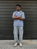 DAXUEN blue and white gingham popover shirt — model photo