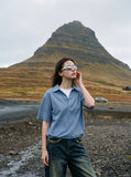 DAXUEN blue and white gingham popover shirt — model photo