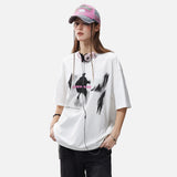 DAXUEN dark purple oversized blurred-figures graphic tee
