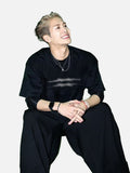 DAXUEN black oversized blurred-line graphic t-shirt