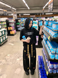 DAXUEN black oversized blurred-line graphic t-shirt — model photo