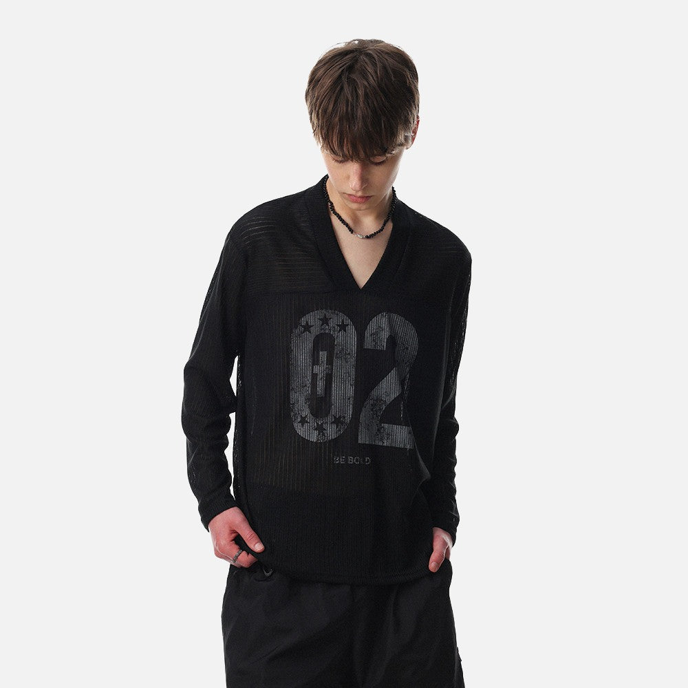 DAXUEN Long-sleeved V-neck top with graphic prints