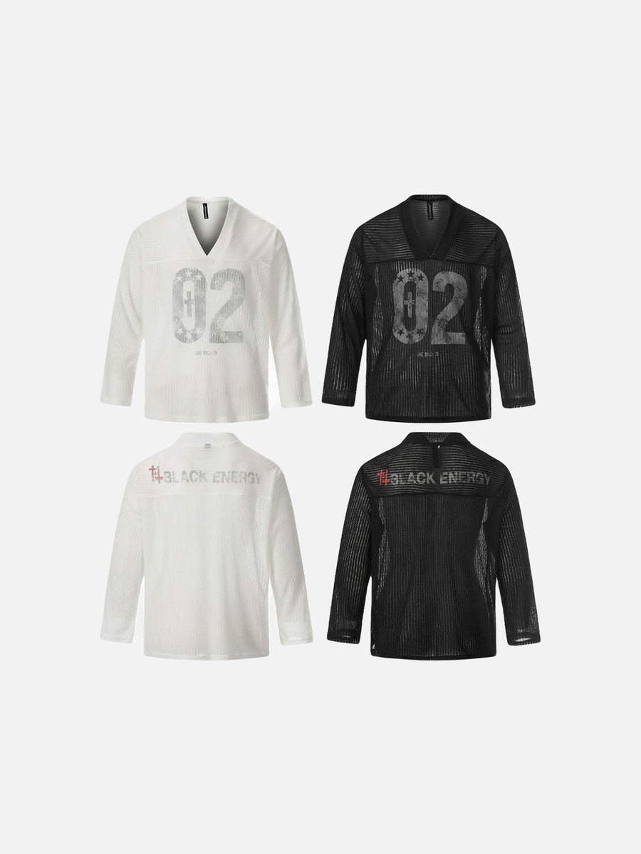 DAXUEN Long-sleeved V-neck top with graphic prints
