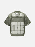 DAXUEN olive green oversized '08' graphic mesh football jersey