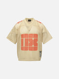 DAXUEN olive green oversized '08' graphic mesh football jersey