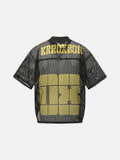 DAXUEN olive green oversized '08' graphic mesh football jersey