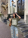 DAXUEN olive green oversized '08' graphic mesh football jersey — model photo