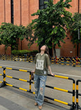 DAXUEN olive green oversized '08' graphic mesh football jersey — model photo