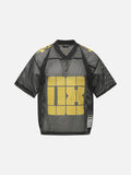 DAXUEN olive green oversized '08' graphic mesh football jersey