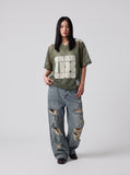 DAXUEN olive green oversized '08' graphic mesh football jersey — model photo