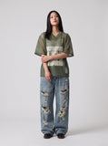 DAXUEN olive green oversized '08' graphic mesh football jersey — model photo