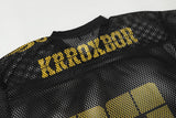 DAXUEN olive green oversized '08' graphic mesh football jersey