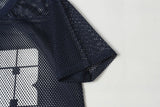 DAXUEN olive green oversized '08' graphic mesh football jersey