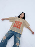 DAXUEN olive green oversized '08' graphic mesh football jersey — model photo