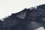 DAXUEN olive green oversized '08' graphic mesh football jersey