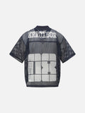 DAXUEN olive green oversized '08' graphic mesh football jersey