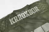 DAXUEN olive green oversized '08' graphic mesh football jersey
