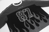 DAXUEN grey and black long-sleeve top with flame graphic