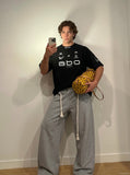 DAXUEN black bold 'a b o' graphic short-sleeve T-shirt — model photo