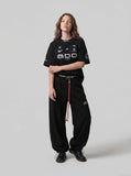 DAXUEN black bold 'a b o' graphic short-sleeve T-shirt — model photo