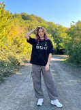 DAXUEN black bold 'a b o' graphic short-sleeve T-shirt — model photo