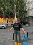 DAXUEN black bold 'a b o' graphic short-sleeve T-shirt — model photo