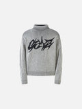 DAXUEN black vertical ribbed abstract graphic mock neck sweater