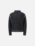 DAXUEN black vertical ribbed abstract graphic mock neck sweater