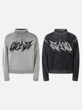 DAXUEN black vertical ribbed abstract graphic mock neck sweater