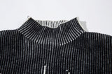 DAXUEN black vertical ribbed abstract graphic mock neck sweater