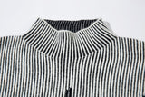 DAXUEN black vertical ribbed abstract graphic mock neck sweater