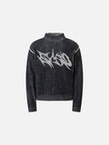 DAXUEN black vertical ribbed abstract graphic mock neck sweater