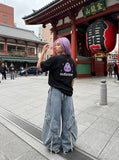 DAXUEN black oversized abstract three-part graphic tee — model photo