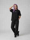 DAXUEN black oversized abstract three-part graphic tee — model photo