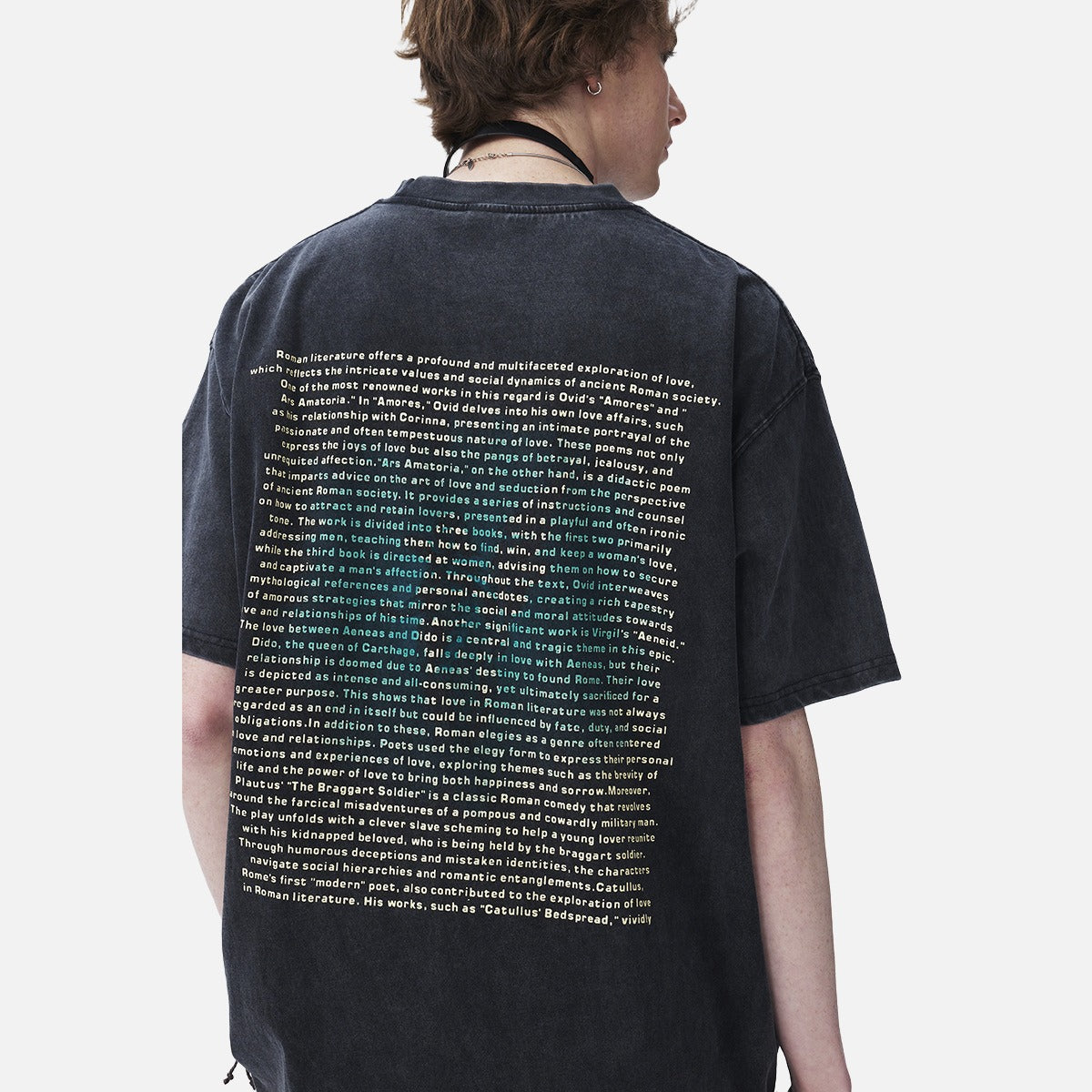 DAXUEN light greige oversized academic text block t-shirt