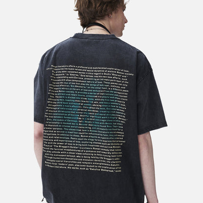 DAXUEN light greige oversized academic text block t-shirt