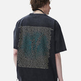 DAXUEN light greige oversized academic text block t-shirt