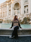 DAXUEN light brown and black bold graphic long-sleeve top — model photo