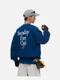DAXUEN dark blue bold back graphic long-sleeved crew top