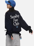 DAXUEN dark blue bold back graphic long-sleeved crew top
