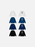 DAXUEN dark blue bold back graphic long-sleeved crew top