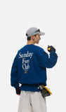 DAXUEN dark blue bold back graphic long-sleeved crew top
