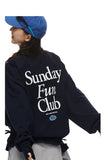 DAXUEN dark blue bold back graphic long-sleeved crew top