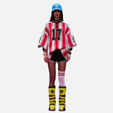 DAXUEN red and white striped oversized knit top with black '17' graphic