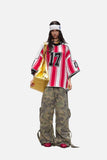DAXUEN red and white striped oversized knit top with black '17' graphic