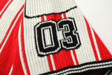 DAXUEN red and white striped oversized knit top with black '17' graphic