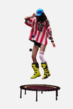 DAXUEN red and white striped oversized knit top with black '17' graphic